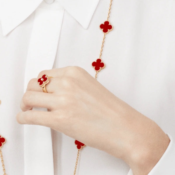 ¡®Veyra Jewelry¡¯CLOVER CARNELIAN RING ROSE GOLD DIAMOND