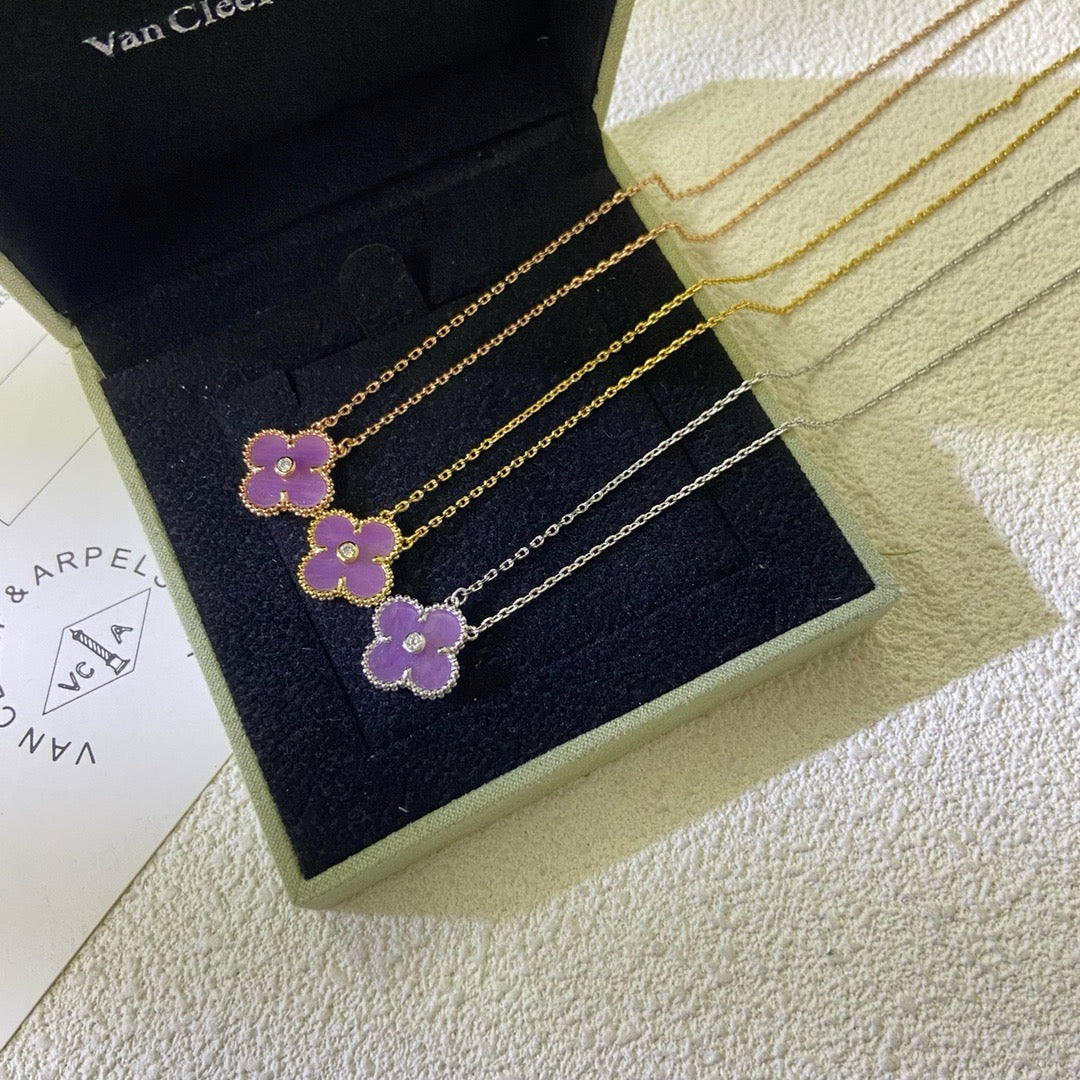 ¡®Veyra Jewelry¡¯CLOVER 15MM DIAMOND PURPLE VIOLET NECKLACE