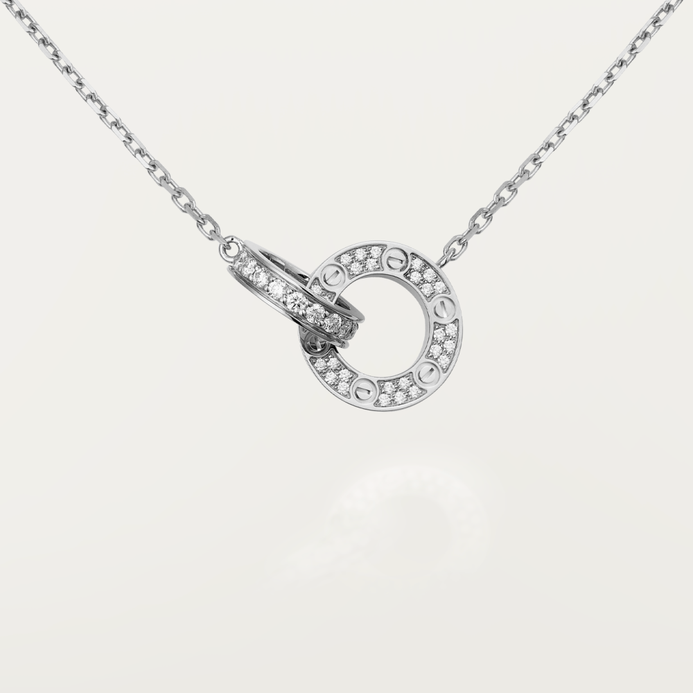 ¡®Veyra Jewelry¡¯LOVE 7.6MM NECKLACE ROSE GOLD AND SILVER FULL DIAMOND