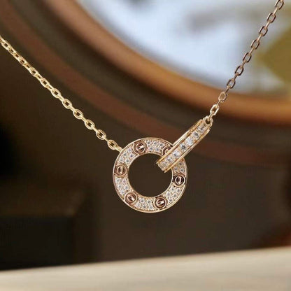 ¡®Veyra Jewelry¡¯LOVE 7.6MM NECKLACE ROSE GOLD AND SILVER  FULL DIAMOND