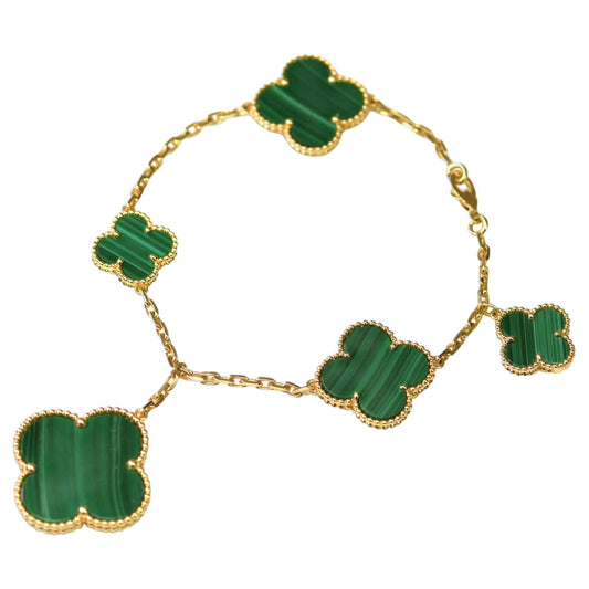¡®Veyra Jewelry¡¯MAGIC CLOVER MALACHITE GOLD BRACELET 5 MOTIFS