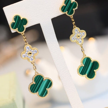 ¡®Veyra Jewelry¡¯CLOVER EARRINGS GOLD MALACHITE DIAMOND 3 MOTIF