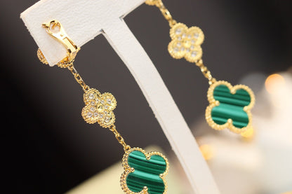 ¡®Veyra Jewelry¡¯CLOVER EARRINGS GOLD MALACHITE DIAMOND 3 MOTIF