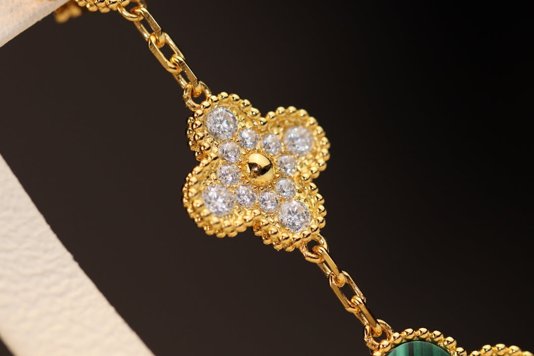 ¡®Veyra Jewelry¡¯CLOVER EARRINGS GOLD MALACHITE DIAMOND 3 MOTIF