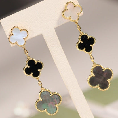 ¡®Veyra Jewelry¡¯CLOVER EARRINGS GOLD ONYX MOP 3 MOTIF