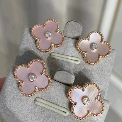 ¡®Veyra Jewelry¡¯CLOVER MEDIUM 1 MOTIFS  PINK MOP DIAMOND EARRINGS
