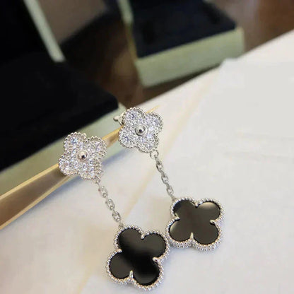 ¡®Veyra Jewelry¡¯CLOVER 2 MOTIFS  DIAMOND ONYX EARRINGS SILVER