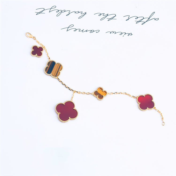 ¡®Veyra Jewelry¡¯CLOVER BRACELET 5 MOTIFS CARNELIAN TIGER EYE