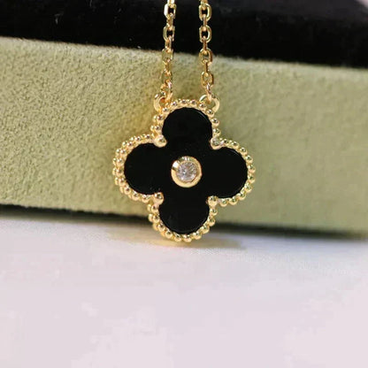 ¡®Veyra Jewelry¡¯CLOVER 15MM DIAMOND ONYX NECKLACE