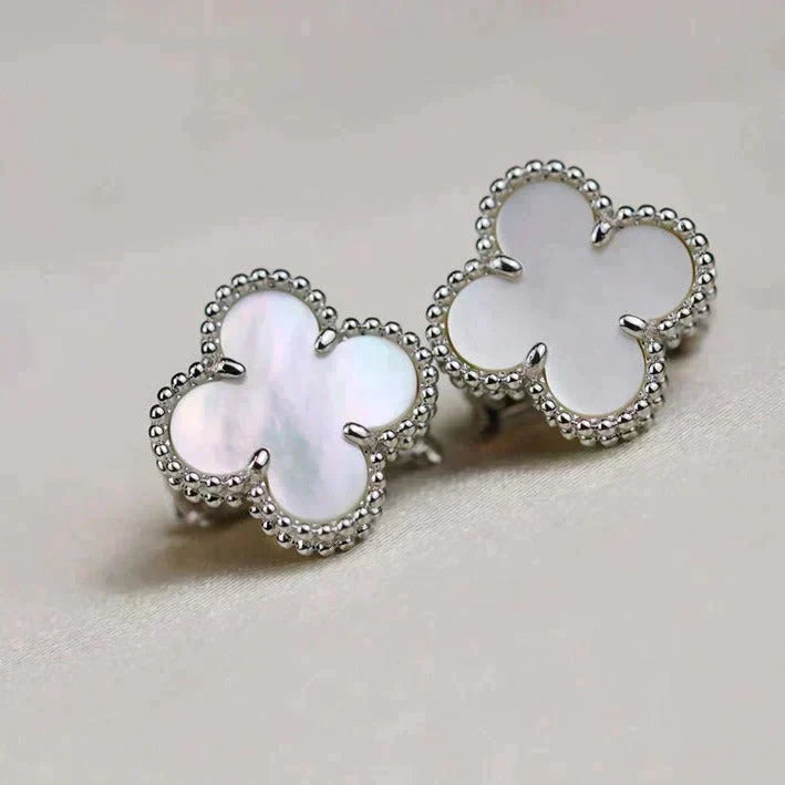 ¡®Veyra Jewelry¡¯CLOVER MEDIUM 1 MOTIFS  WHITE MOP EARRINGS SILVER
