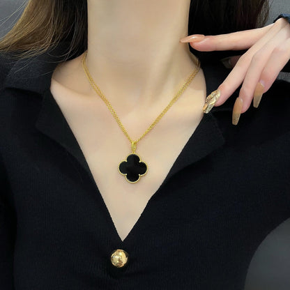 ¡®Veyra Jewelry¡¯CLOVER 25MM NECKLACE GOLD ONYX