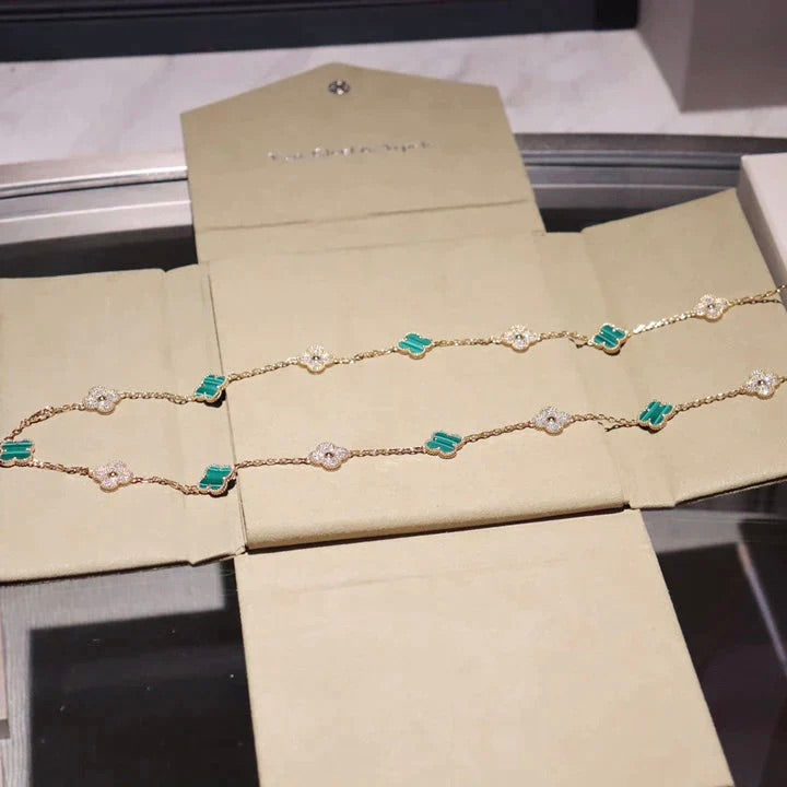 ¡®Veyra Jewelry¡¯CLOVER 20 MOTIFS MALACHITE DIAMOND NECKLACE