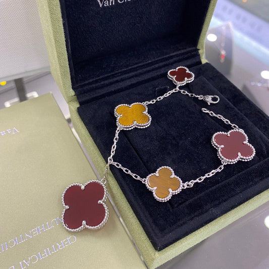 ¡®Veyra Jewelry¡¯CLOVER 5 MOTIFS SIVLER CARNELIAN TIGER EYE BRACELET