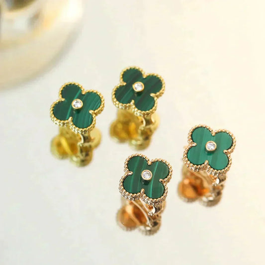 ¡®Veyra Jewelry¡¯CLOVER MEDIUM 1 MOTIFS MALACHITE DIAMOND EARRINGS