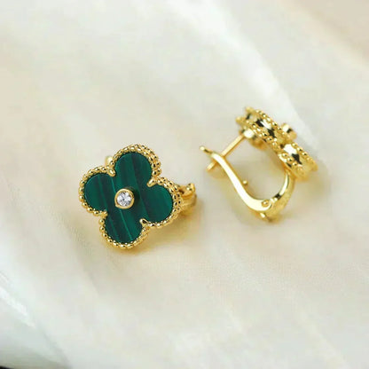 ¡®Veyra Jewelry¡¯CLOVER MEDIUM 1 MOTIFS MALACHITE DIAMOND EARRINGS