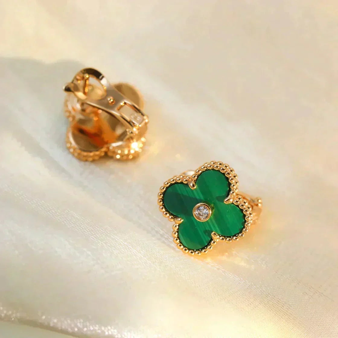 ¡®Veyra Jewelry¡¯CLOVER MEDIUM 1 MOTIFS MALACHITE DIAMOND EARRINGS