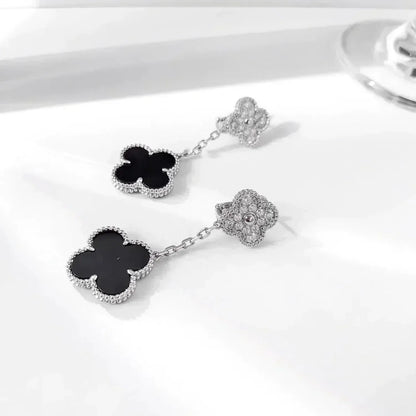 ¡®Veyra Jewelry¡¯CLOVER 2 MOTIFS  DIAMOND ONYX EARRINGS SILVER