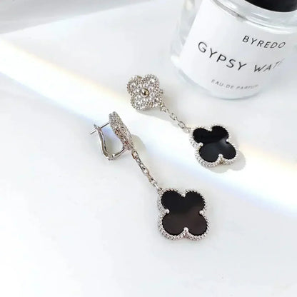 ¡®Veyra Jewelry¡¯CLOVER 2 MOTIFS  DIAMOND ONYX EARRINGS SILVER