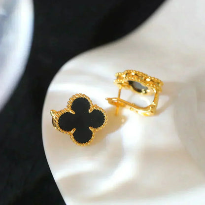 ¡®Veyra Jewelry¡¯CLOVER MEDIUM 1 MOTIFS  ONYX STUD EARRINGS