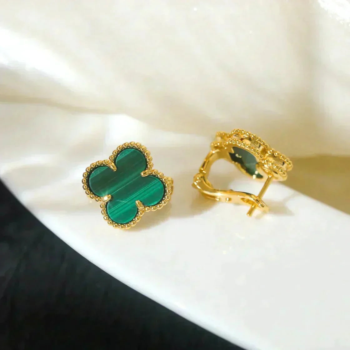 ¡®Veyra Jewelry¡¯CLOVER MEDIUM 1 MOTIFS MALACHITE  EARRINGS