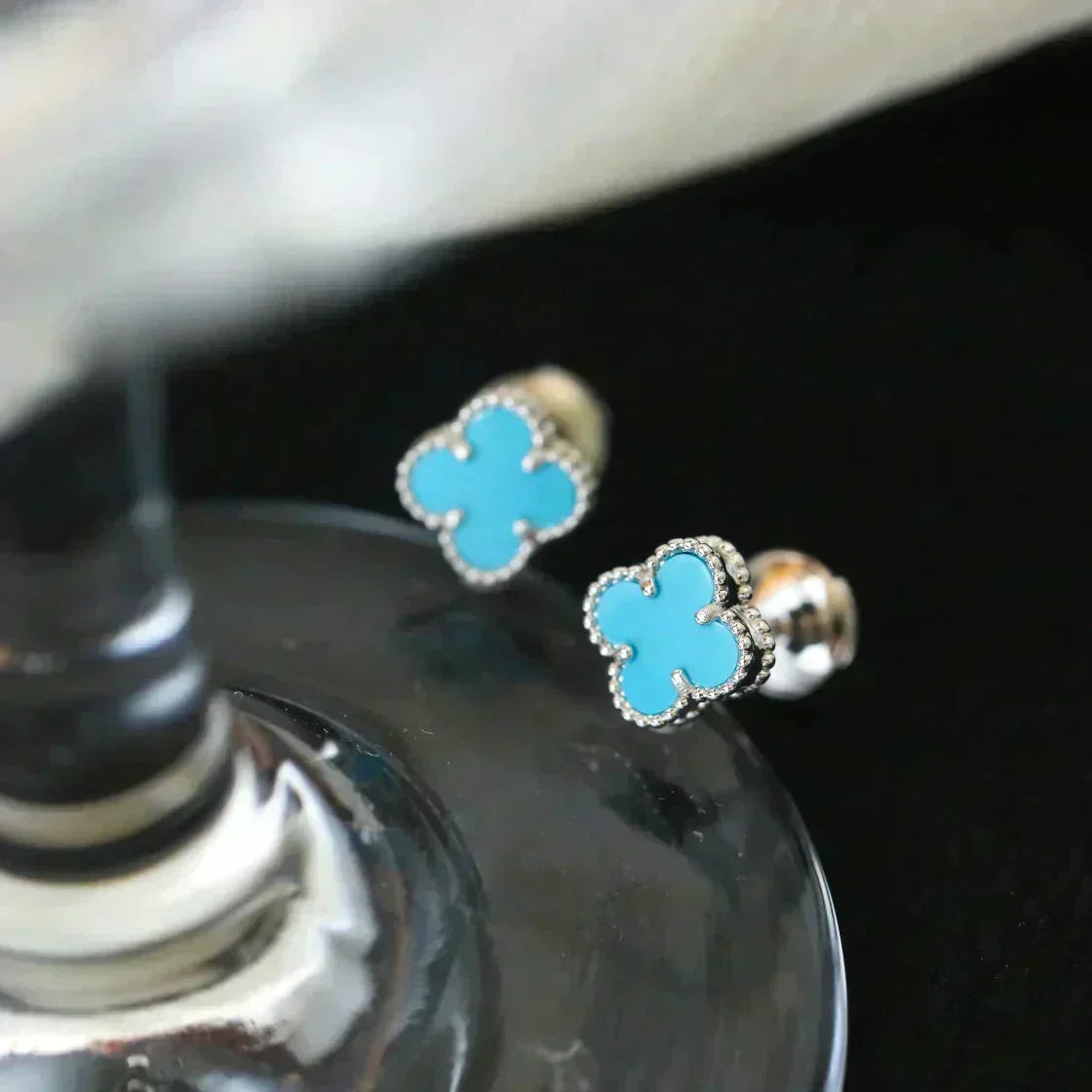 ¡®Veyra Jewelry¡¯CLOVER MINI 9.5MM ONYX STUD EARRINGS SILVER