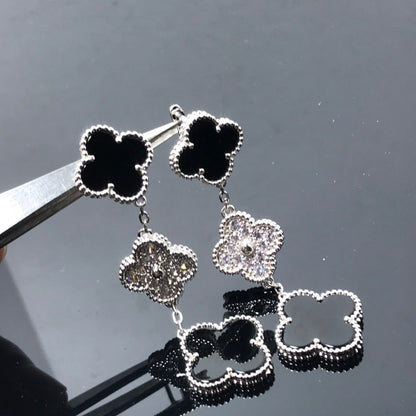 ¡®Veyra Jewelry¡¯CLOVER 3 MOTIF DIAMOND ONYX SILVER EARRINGS