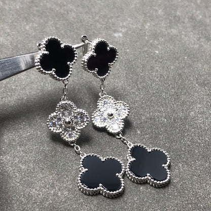 ¡®Veyra Jewelry¡¯CLOVER 3 MOTIF DIAMOND ONYX SILVER EARRINGS