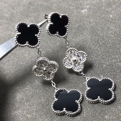¡®Veyra Jewelry¡¯CLOVER 3 MOTIF DIAMOND ONYX SILVER EARRINGS