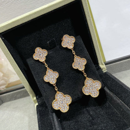 ¡®Veyra Jewelry¡¯CLOVER 3 MOTIFS DIAMOND PAVED ROSE GOLD EARRINGS