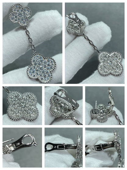 ¡®Veyra Jewelry¡¯CLOVER 2 MOTIFS DIAMOND PAVED SILVER EARRINGS