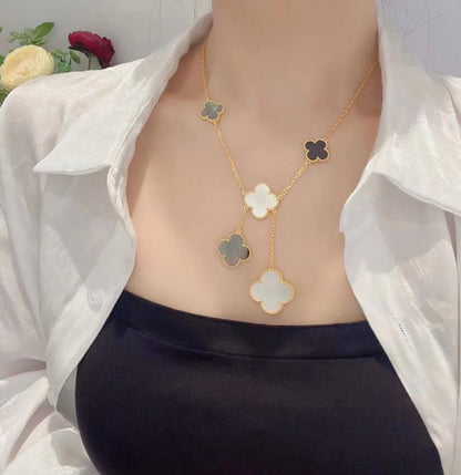 ¡®Veyra Jewelry¡¯CLOVER 6 MOTIF MOP ONYX GOLD NECKLACE
