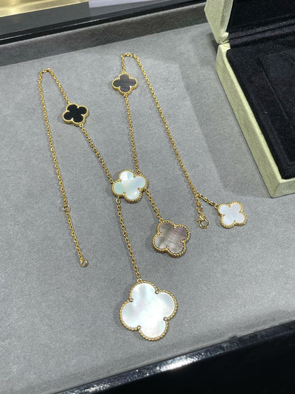 ¡®Veyra Jewelry¡¯CLOVER 6 MOTIF MOP ONYX GOLD NECKLACE