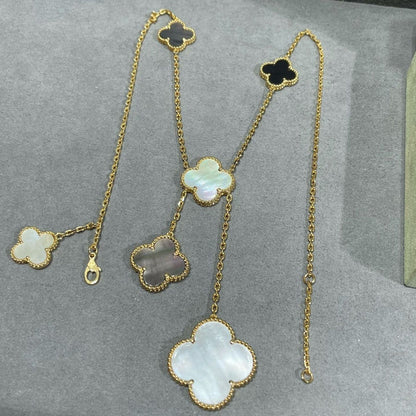 ¡®Veyra Jewelry¡¯CLOVER 6 MOTIF MOP ONYX GOLD NECKLACE