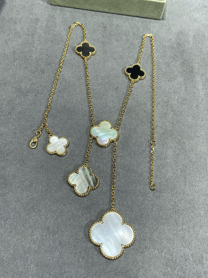 ¡®Veyra Jewelry¡¯CLOVER 6 MOTIF MOP ONYX GOLD NECKLACE