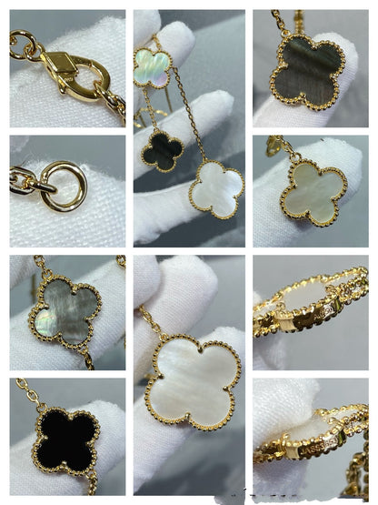 ¡®Veyra Jewelry¡¯CLOVER 6 MOTIF MOP ONYX GOLD NECKLACE