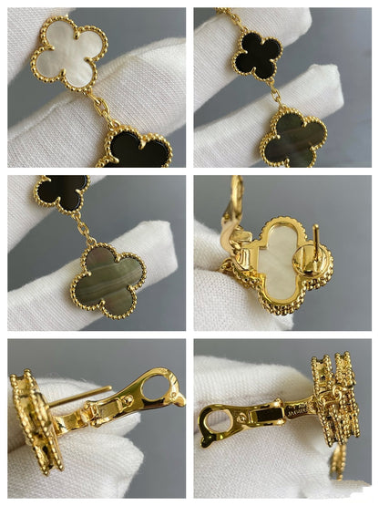 ¡®Veyra Jewelry¡¯CLOVER 3 MOTIF MOP ONYX DARK MOP PINK GOLD EARRINGS