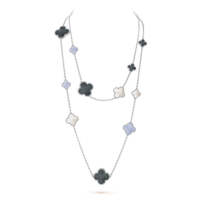 ¡®Veyra Jewelry¡¯CLOVER 16 MOTIF CHALCEDONY MOP SILVER NECKLACE