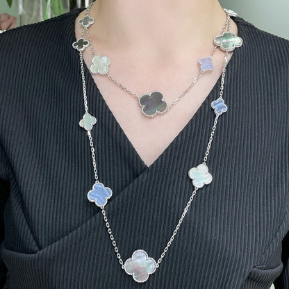 ¡®Veyra Jewelry¡¯CLOVER 16 MOTIF CHALCEDONY MOP SILVER NECKLACE