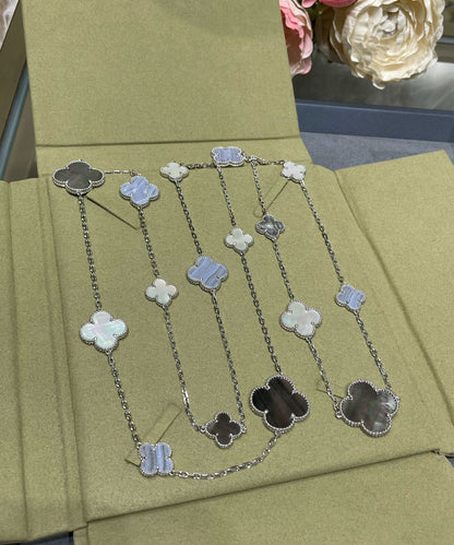 ¡®Veyra Jewelry¡¯CLOVER 16 MOTIF CHALCEDONY MOP SILVER NECKLACE