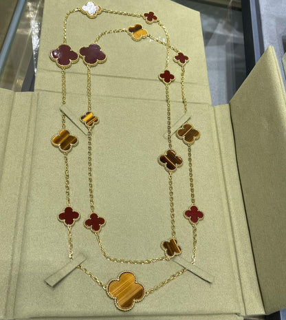 ¡®Veyra Jewelry¡¯CLOVER 16 MOTIF CARNELIAN TIGER EYE ROSE GOLD NECKLACE