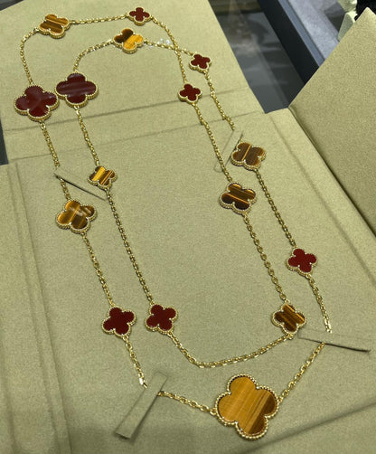 ¡®Veyra Jewelry¡¯CLOVER 16 MOTIF CARNELIAN TIGER EYE ROSE GOLD NECKLACE