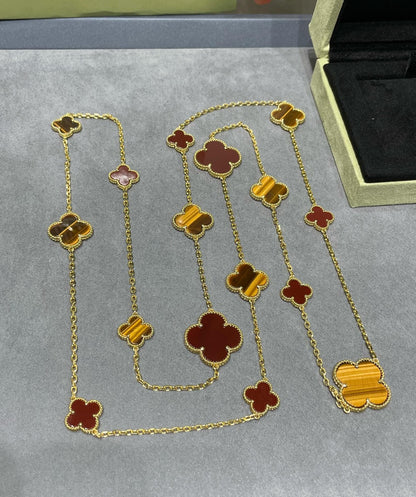 ¡®Veyra Jewelry¡¯CLOVER 16 MOTIF CARNELIAN TIGER EYE ROSE GOLD NECKLACE