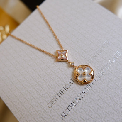 ¡®Veyra Jewelry¡¯STAR AND SUN WHITE MOP 2 MOTIF PINK GOLD NECKLACE