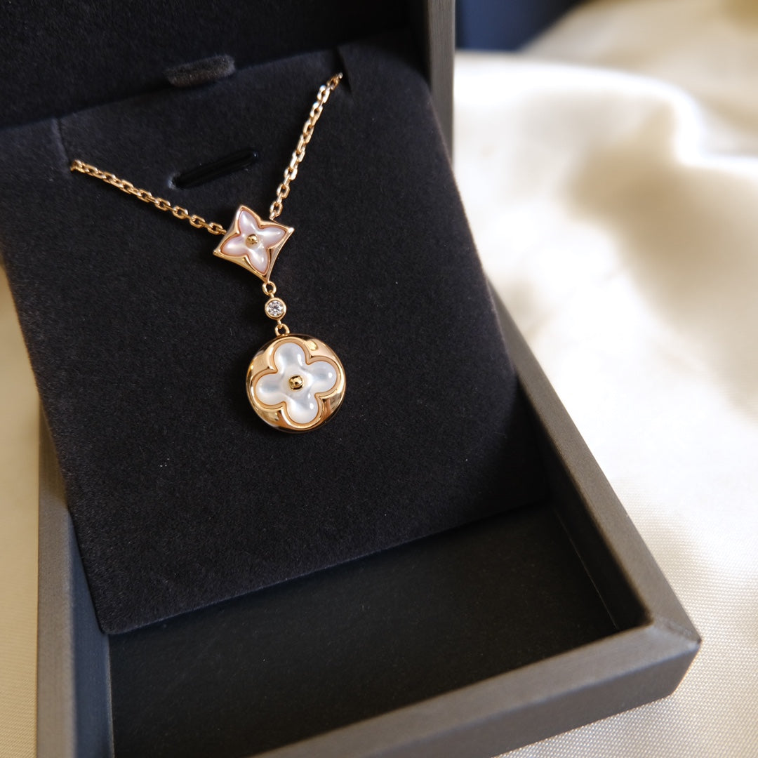 ¡®Veyra Jewelry¡¯STAR AND SUN WHITE MOP 2 MOTIF PINK GOLD NECKLACE