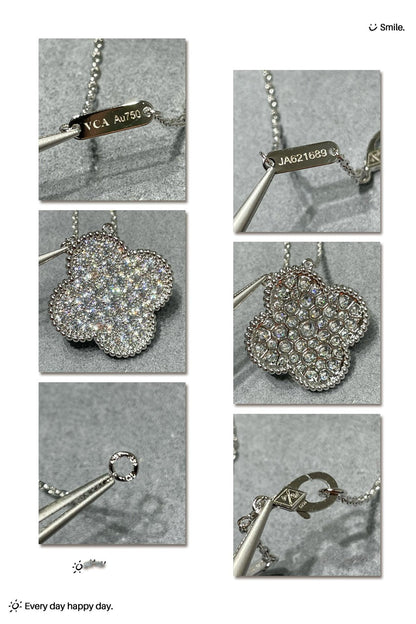 ¡®Veyra Jewelry¡¯CLOVER 25MM LARGE PENDANT DIAMOND PAVED SILVER NECKLACE