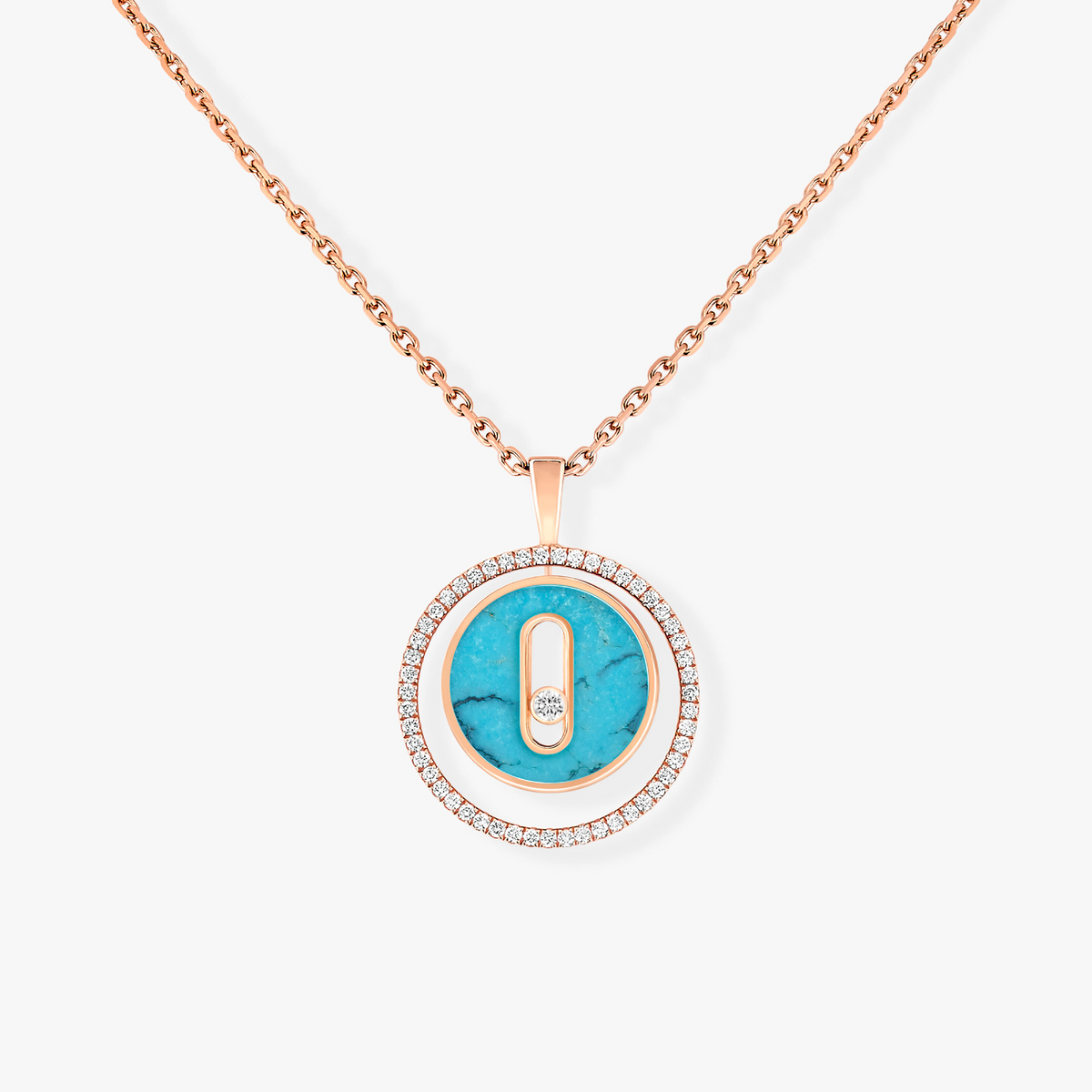 [Veyra Jewelry]LUCKY MOVE 1 DIAMOND TURQUOISE PINK GOLD DIAMOND NECKLACE