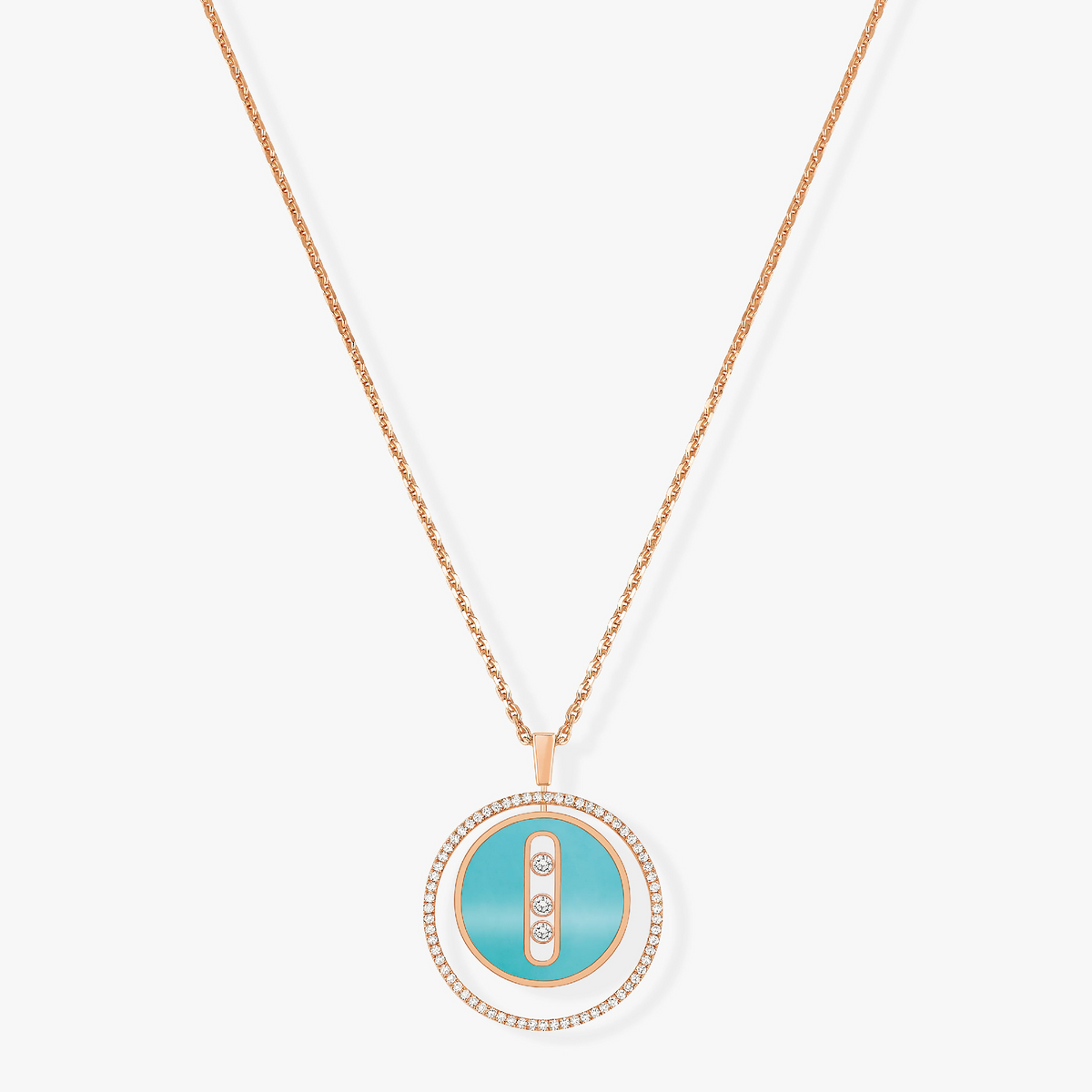 [Veyra Jewelry]LUCKY MOVE 3 DIAMONDS TURQUOISE PINK GOLD DIAMOND NECKLACE