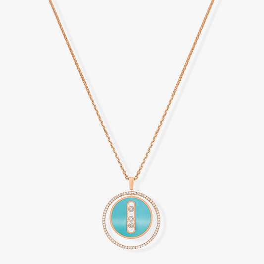 [Veyra Jewelry]LUCKY MOVE 3 DIAMONDS TURQUOISE PINK GOLD DIAMOND NECKLACE