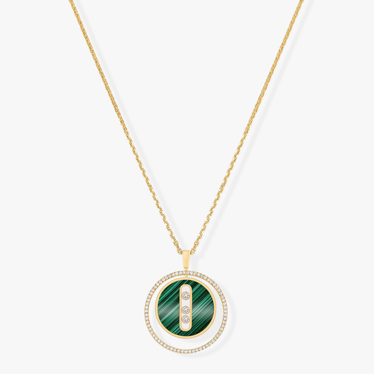 [Veyra Jewelry]LUCKY MOVE 3 DIAMOND MALACHITE GOLD DIAMOND NECKLACE