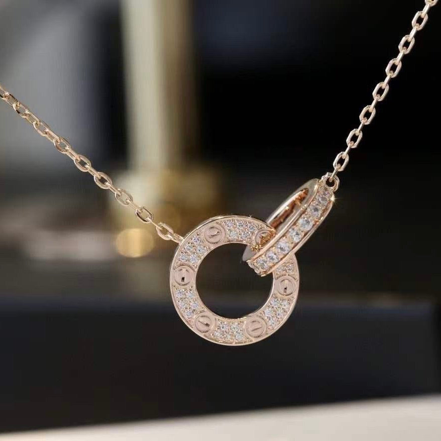 ¡®Veyra Jewelry¡¯LOVE 7.6MM NECKLACE ROSE GOLD AND SILVER  FULL DIAMOND